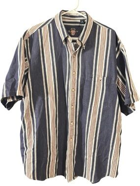 Gant USA Men’s Blue Stripe Button Down Shirt Short Sleeve 100% Cotton Size XXL